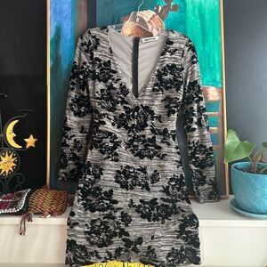 Y2K Mystic Elegant Black and Gray Velvet Floral Dress M